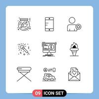Stock-Vektor-Icon-Pack mit 9 Zeilenzeichen und Symbolen für bearbeitbare Vektordesign-Elemente für Antivirus-Nachtschulstudio-Mikrofone vektor