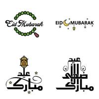 glückliche eid mubarak-vektordesignillustration von 4 handgeschriebenen dekorativen nachrichten auf weißem hintergrund vektor