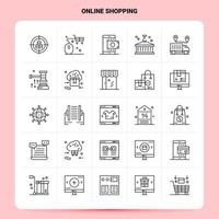 Umriss 25 Online-Shopping-Icon-Set Vektor-Linienstil-Design schwarze Symbole setzen lineares Piktogramm-Paket Web und mobile Geschäftsideen entwerfen Vektor-Illustration vektor