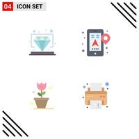 4 kreativ ikoner modern tecken och symboler av diamant blommig vip mobil vår redigerbar vektor design element