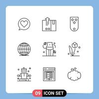 Stock Vector Icon Pack mit 9 Linienzeichen und Symbolen für Taille Welt Diamanten Globus drei editierbare Vektordesign-Elemente
