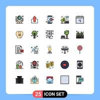 Aktienvektor-Icon-Pack mit 25 Linienzeichen und Symbolen für Kalenderstadtbild-Upload-City-Mobile-editierbare Vektordesign-Elemente vektor