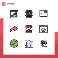9 universelle Filledline-Flachfarben für Web- und mobile Anwendungen Shop Redo Utensilienpfeil Bearbeitbare Vektordesignelemente entwickeln vektor