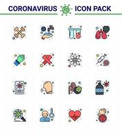 neuartiges Coronavirus 2019ncov 16 flache, farbig gefüllte Linie Icon Pack Pflege Handtest Handschuh Lungen virales Coronavirus 2019nov Krankheitsvektor Designelemente vektor