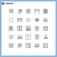 satz von 25 modernen ui-symbolen symbole zeichen für baubarriere menschliches mobiles video editierbare vektordesignelemente vektor
