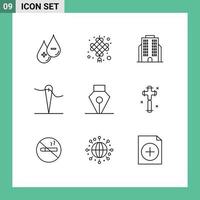 9 kreativ ikoner modern tecken och symboler av verktyg bläck ny år sy handgjort redigerbar vektor design element