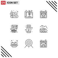 Stock Vector Icon Pack mit 9 Zeilen Zeichen und Symbolen für CPU-Benachrichtigungsplan Notizbuch editierbare Vektordesign-Elemente