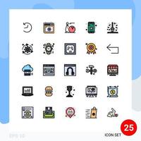 25 Benutzeroberfläche gefüllte Linie flaches Farbpaket moderner Zeichen und Symbole der Besen-App-Bawling-Löschen schließen bearbeitbare Vektordesign-Elemente vektor