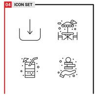 Gruppe von 4 gefüllten flachen Farben, Zeichen und Symbolen zum Herunterladen, Saft, Tisch, Getränke, Geld, editierbare Vektordesign-Elemente vektor