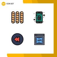 packa av 4 modern fylld linje platt färger tecken och symboler för webb skriva ut media sådan som bröd api app telefon Ansökan programmerare gränssnitt redigerbar vektor design element