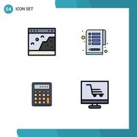 Piktogrammsatz von 4 einfachen gefüllten flachen Farben der Browser-Buchhaltung Foto-Zwischenablage berechnen bearbeitbare Vektordesign-Elemente vektor