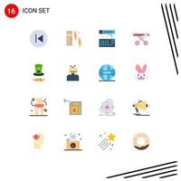 Stock Vector Icon Pack mit 16 Linienzeichen und Symbolen für Hut moderne analoge Zeremonie Sound editierbares Paket kreativer Vektordesign-Elemente