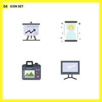 Stock Vector Icon Pack mit 4 Zeilenzeichen und Symbolen für analytische Bildboard-Timer-Hobby-editierbare Vektordesign-Elemente