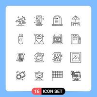 Mobile Interface Gliederungssatz von 16 Piktogrammen von Tischessen Suche Diner Halloween editierbare Vektordesign-Elemente vektor