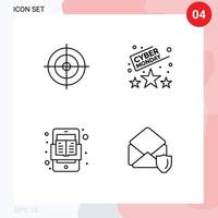 Stock Vector Icon Pack mit 4 Zeilenzeichen und Symbolen für die Aufnahme von Online-Rating-Zeit gdpr editierbare Vektordesign-Elemente