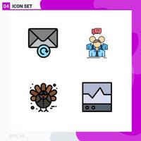 4 Benutzeroberfläche Filledline Flat Color Pack mit modernen Zeichen und Symbolen von Mail Holiday Group People Truthahn editierbare Vektordesign-Elemente vektor