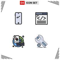 uppsättning av 4 modern ui ikoner symboler tecken för telefon webb utveckling android kodning nyckel redigerbar vektor design element