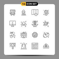 uppsättning av 16 modern ui ikoner symboler tecken för övervaka designer yoga paris cola redigerbar vektor design element