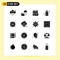uppsättning av 16 modern ui ikoner symboler tecken för livräddare utskrift browser bläck flaska redigerbar vektor design element