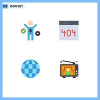 grupp av 4 platt ikoner tecken och symboler för företag värld kommunikation användare tv redigerbar vektor design element