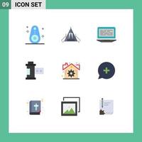 Stock Vector Icon Pack mit 9 Zeilenzeichen und Symbolen für Rollfilm-Außenkamerabildschirm editierbare Vektordesign-Elemente