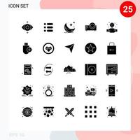 Piktogrammsatz aus 25 einfachen soliden Glyphen mechanischer Multimedia-Cresent-Filmprojektoren bearbeitbare Vektordesign-Elemente vektor
