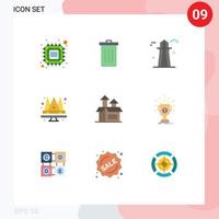 Satz von 9 modernen ui-Symbolen Symbole Zeichen für Queen Jewel Garbage Crown Canada Tower editierbare Vektordesign-Elemente vektor