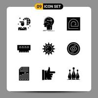 Stock Vector Icon Pack mit 9 Zeilenzeichen und Symbolen für Hardwaregeräte Mind Computer Passwort editierbare Vektordesign-Elemente