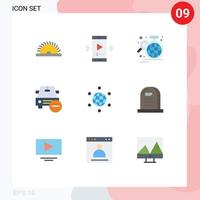 moderner Satz von 9 flachen Farben Piktogramm von minus löschen Video-Player-App-Auto-Globus editierbare Vektordesign-Elemente vektor