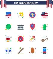 packung mit 16 usa unabhängigkeitstag feier flachzeichen und 4. juli symbole wie baseball usa american Thanksgiving amerikanisch editierbare usa day vektor design elemente