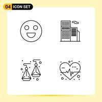 4 universelle Linienzeichen Symbole von Emojis Schmuck Gebäude Büro Herzfrequenz editierbare Vektordesign-Elemente vektor