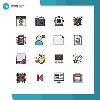 mobil gränssnitt platt Färg fylld linje uppsättning av 16 piktogram av lånebostad inteckning mapp hus telefon redigerbar kreativ vektor design element
