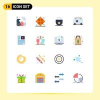 Stock Vector Icon Pack mit 16 Zeilen Zeichen und Symbolen für Page Van Business Vacation Combo editierbares Paket kreativer Vektordesign-Elemente