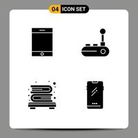 Stock Vector Icon Pack mit 4 Zeilenzeichen und Symbolen für Geräte-Bücherregal-Controller Joypad Smartphone editierbare Vektordesign-Elemente