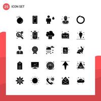 Mobile Schnittstelle solider Glyphensatz von 25 Piktogrammen von Bolzen Feuerwehrmann Avatar Feuer Mensch editierbare Vektordesign-Elemente vektor