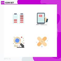 Gruppe von 4 modernen flachen Symbolen, die für die vollständige Webinar-Suche des Akkumulator-Globus festgelegt wurden, editierbare Vektordesign-Elemente vektor