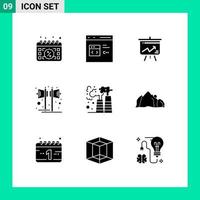 Stock Vector Icon Pack mit 9 Zeilenzeichen und Symbolen für Soundmusik entwickeln bearbeitbare Vektordesign-Elemente für Lautsprecherdiagramme