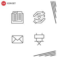 Stock Vector Icon Pack mit 4 Zeilenzeichen und Symbolen für E-Mail-Lernen sichere SMS editierbare Vektordesign-Elemente