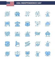 Stock Vektor Icon Pack von American Day 25 blaue Zeichen und Symbole für Bar Award Hot Dog Achievement American Editable Usa Day Vector Design Elements