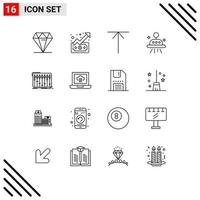 16 User Interface Outline Pack mit modernen Zeichen und Symbolen der Musik DJ-Pfeilkonsole Raum editierbare Vektordesign-Elemente vektor