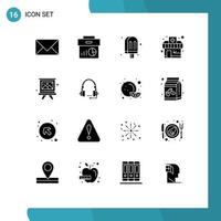 16 solides Glyphenkonzept für mobile Websites und Apps Art Drugstore Graph Chemists Shop Eiscreme editierbare Vektordesign-Elemente vektor