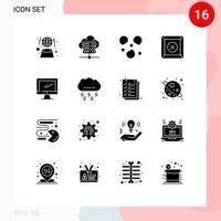 16 solides Glyphenkonzept für mobile Websites und Apps pc-Gerät Eismonitor Produkt editierbare Vektordesign-Elemente vektor
