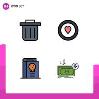 4 universelle gefüllte flache Farbzeichen Symbole des Recyclingbehälters Geschäftskreis Fantasieschnitt editierbare Vektordesign-Elemente vektor