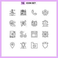 Stock Vector Icon Pack mit 16 Zeilenzeichen und Symbolen für Analytics-Schild SEO Medizin Telefon editierbare Vektordesign-Elemente