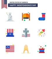 9 usa flat pack of unabhängigkeitstag zeichen und symbole der usa cap day amerikanische festlichkeit editierbare usa day vektor design elemente