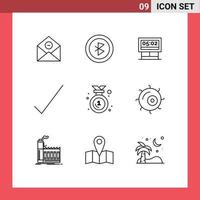 Mobile Interface Outline Set von 9 Piktogrammen von Emblem Award Board Tick Check editierbare Vektordesign-Elemente vektor