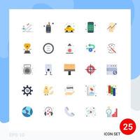 Gruppe von 25 flachen Farbzeichen und Symbolen für bearbeitbare Vektordesign-Elemente der menschlichen Pfeilauto-Smartphone-App vektor