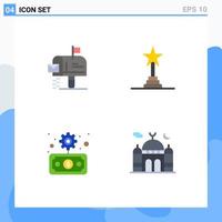 Stock Vector Icon Pack mit 4 Zeilenzeichen und Symbolen für Box Economy Message Lifetime Achievements Transfer editierbare Vektordesign-Elemente