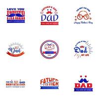 9 blaue und rote Happy Fathers Day Design-Kollektion Ein Satz von zwölf braun gefärbten Vatertagsdesigns im Vintage-Stil auf hellem Hintergrund editierbare Vektordesign-Elemente vektor