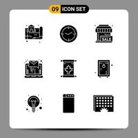 Stock Vector Icon Pack mit 9 Zeilenzeichen und Symbolen für Notiz Online-Kaufbrief platzieren editierbare Vektordesign-Elemente